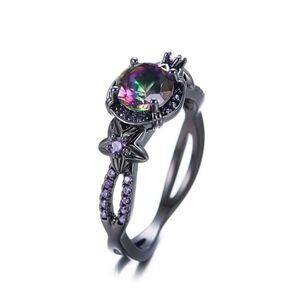 Star Black gun metal with iridescent rhinestone ring - size 8